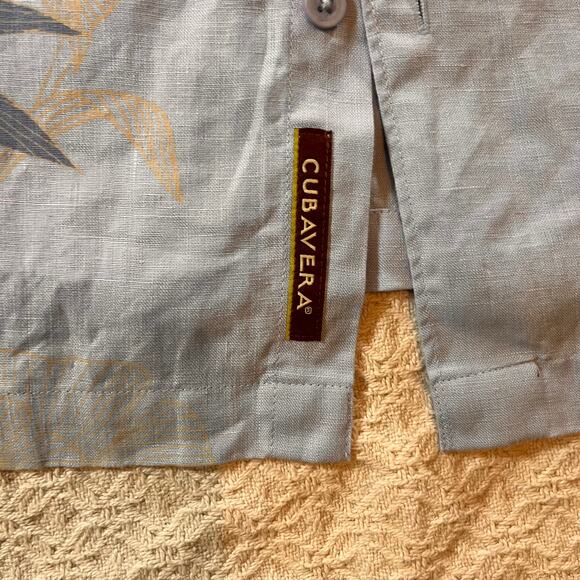 Cubavera Men's XXL Blue Linen Palm Tree Guayabera SS Shirt - Picture 5 of 9